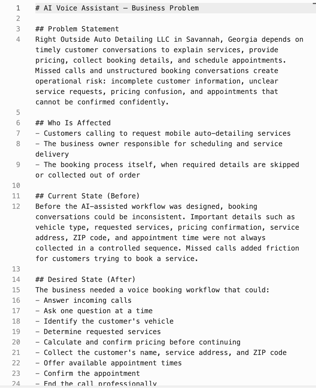Sanitized business problem documentation
