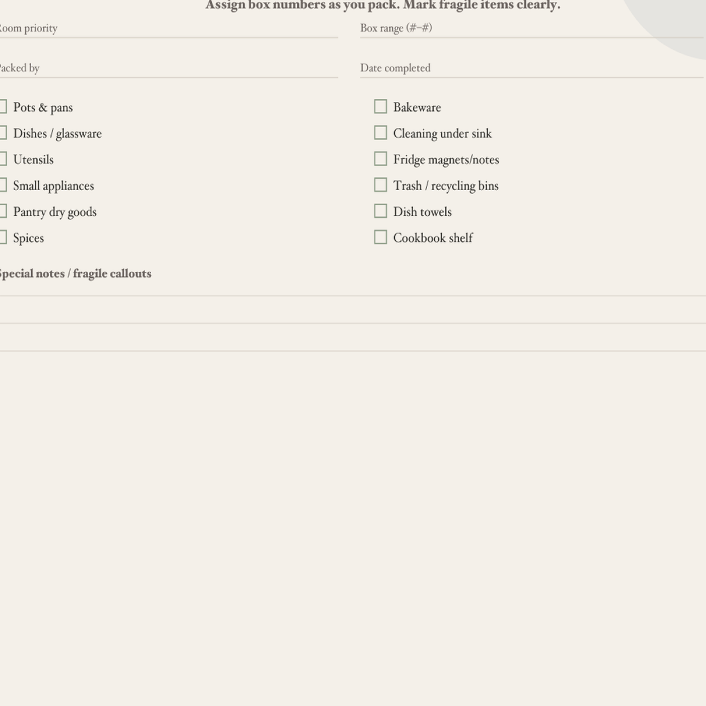 Packing checklist closeup
